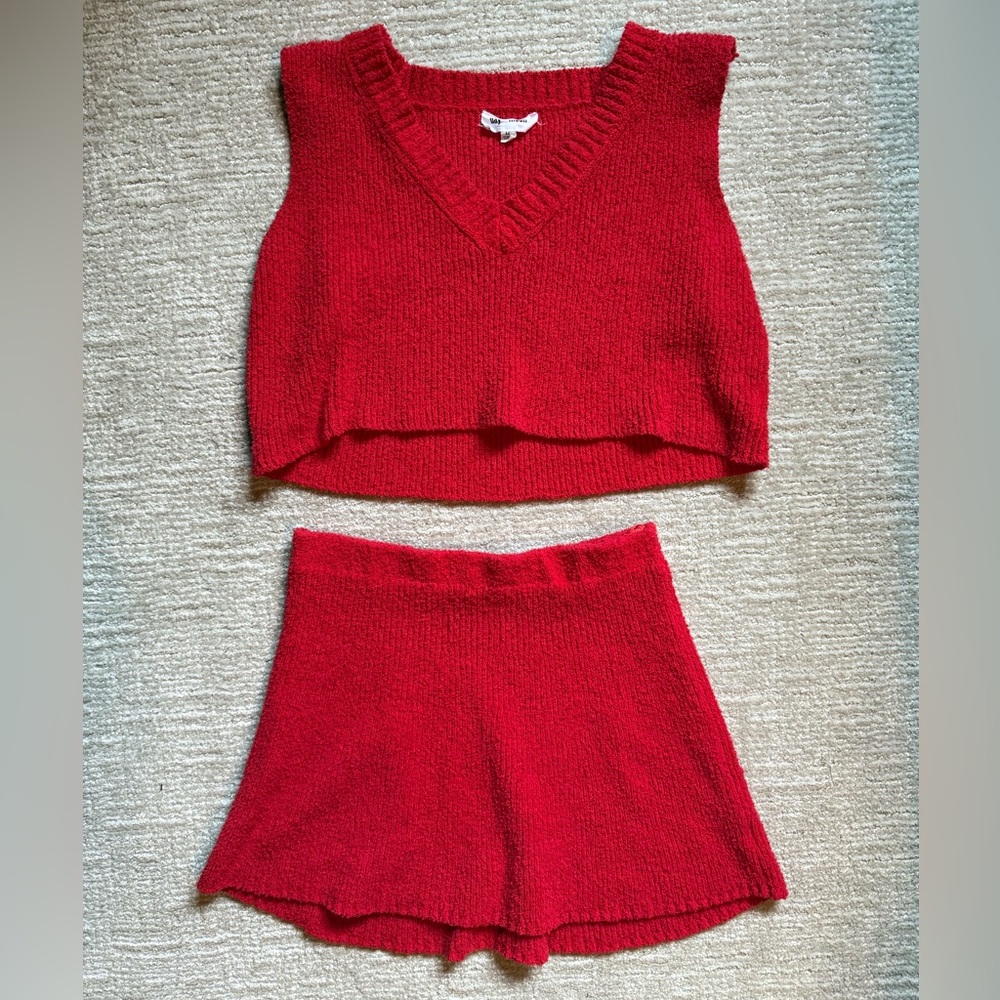 Day + Moon Red Knit Sleeveless Top and Skirt Set